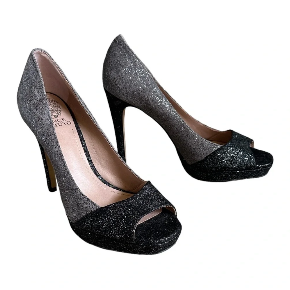 Vince Camuto Timmons Glitter Two Tone Peep Toe Stiletto Heels Size 7